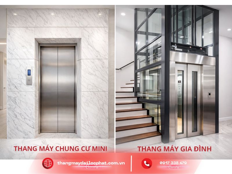 So sánh thang máy gia đình và thang máy chung cư mini