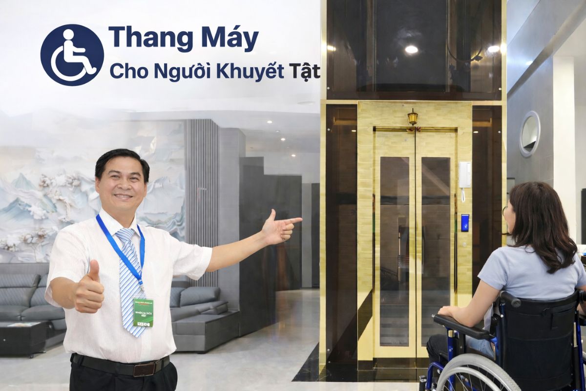 Thang máy cho người khuyết tật lắp đặt tại nhà phố
