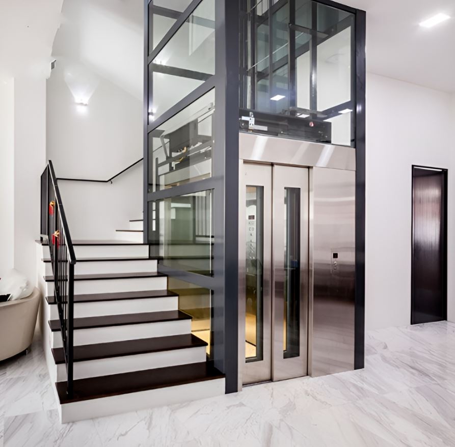 Thang máy mini lắp cạnh cầu thang bộ nhà phố