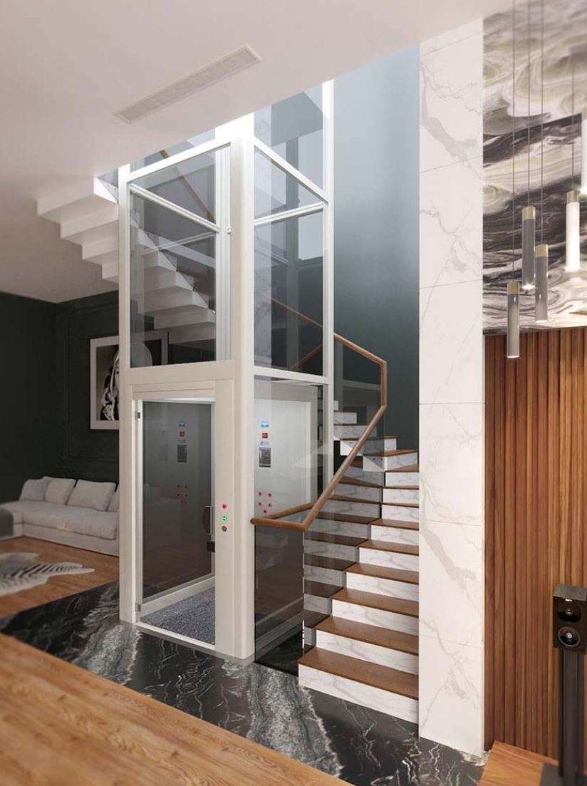 Thang máy mini khung thép kính cho nhà cải tạo