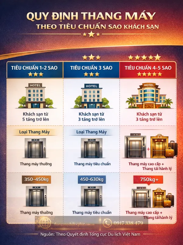 quy định thang máy theo tiêu chuẩn sao khách sạn Việt Nam