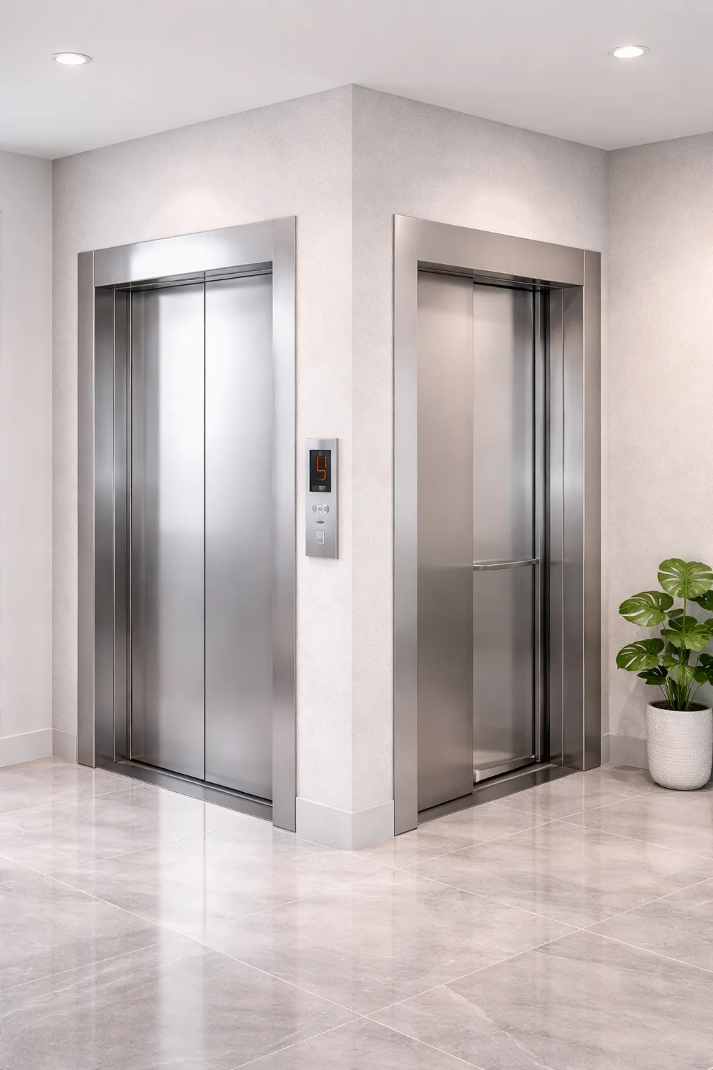 thang máy 2 cửa vuông góc lắp cho nhà lô góc