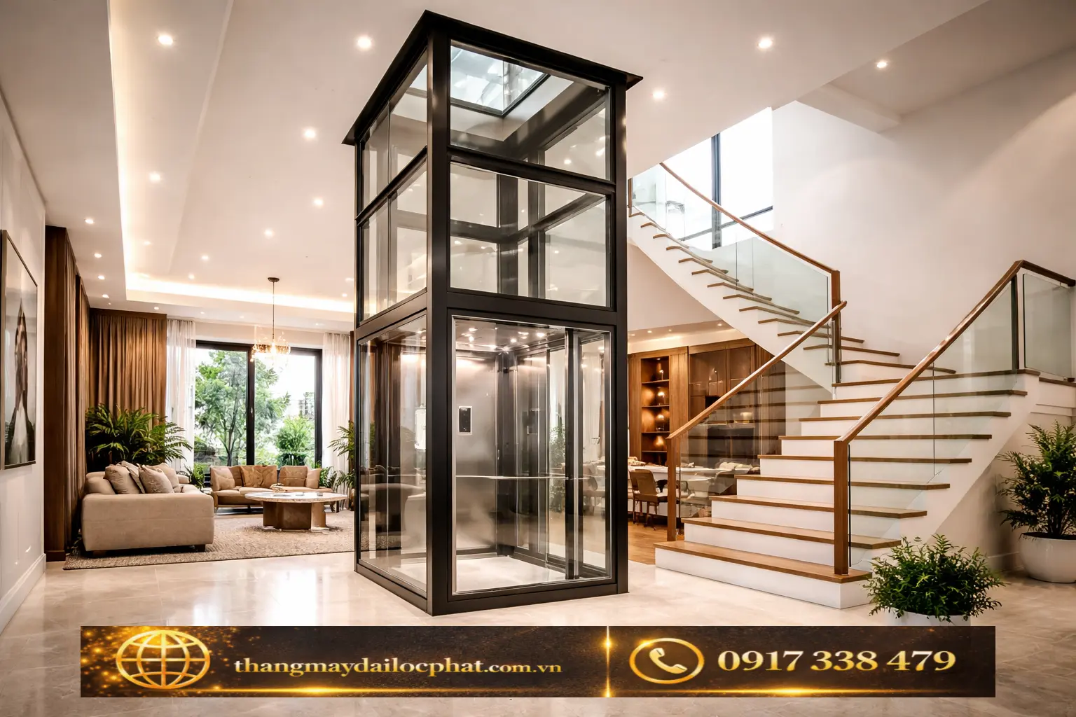 thang máy 2 tầng gia đình lồng kính lắp đặt bởi Đại Lộc Phát