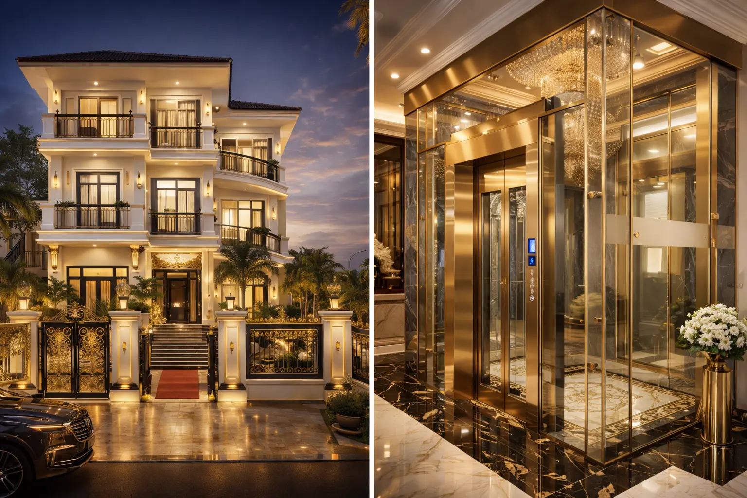 Thang máy kính gia đình lồng kính lắp đặt trong nhà phố