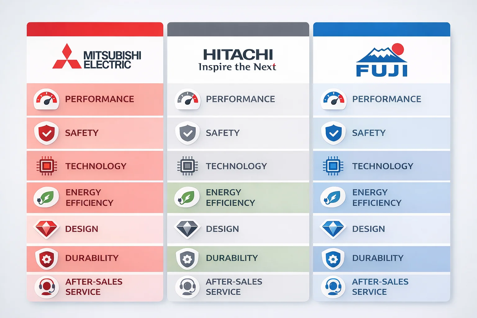 Bảng so sánh 3 hãng thang máy bảng so sánh thang máy mitsubishi hitachi fuji 2026