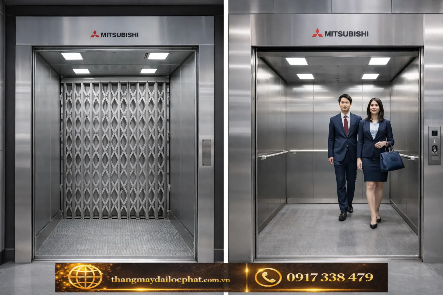 cabin thang máy tải hàng không kèm người và kèm người Mitsubishi