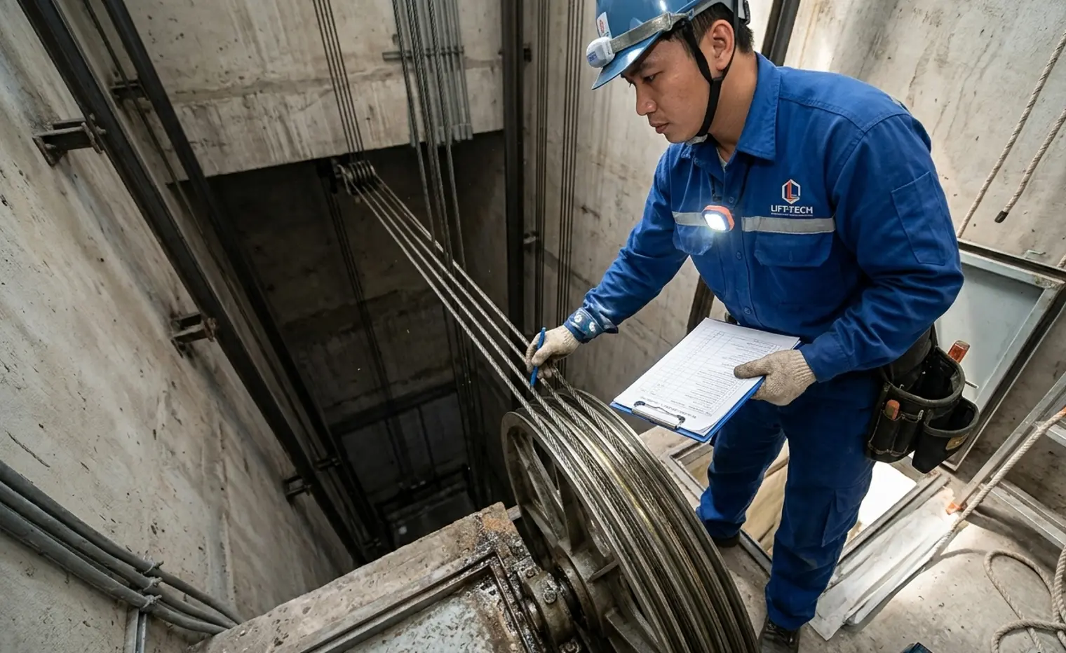 checklist bảo trì thang máy kiểm tra cáp tải và su dẫn hướng