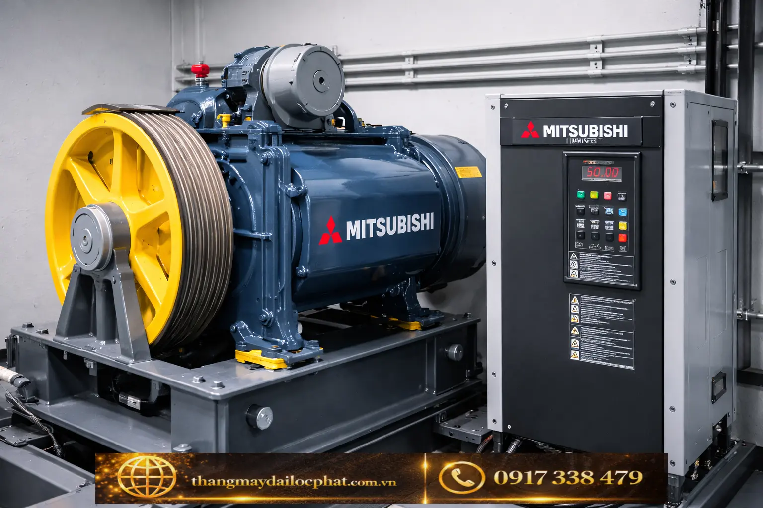 máy kéo Mitsubishi VVVF lắp đặt thang tải hàng