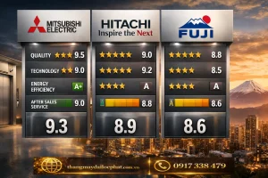 so sánh thang máy mitsubishi hitachi fuji 2026