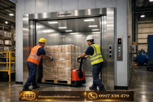 thang máy tải hàng Mitsubishi lắp đặt nhà xưởng khu công nghiệp