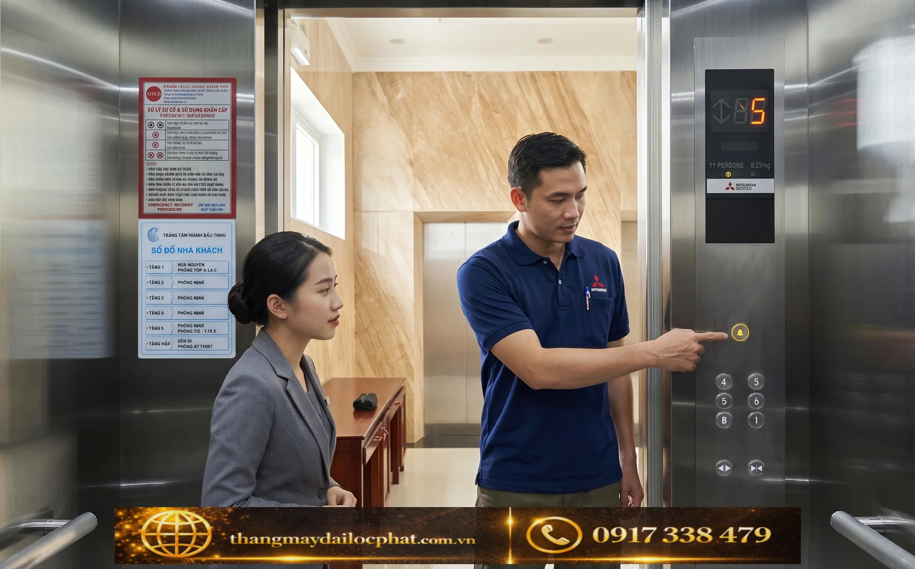 Hướng dẫn xử lý sự cố thang máy Mitsubishi nút chuông khẩn cấp